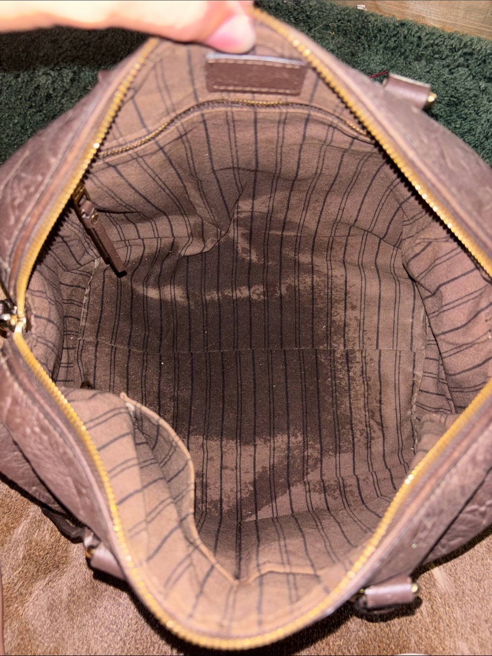 Vintage Brown Monogram Leather Satchel - Picture 9 of 15